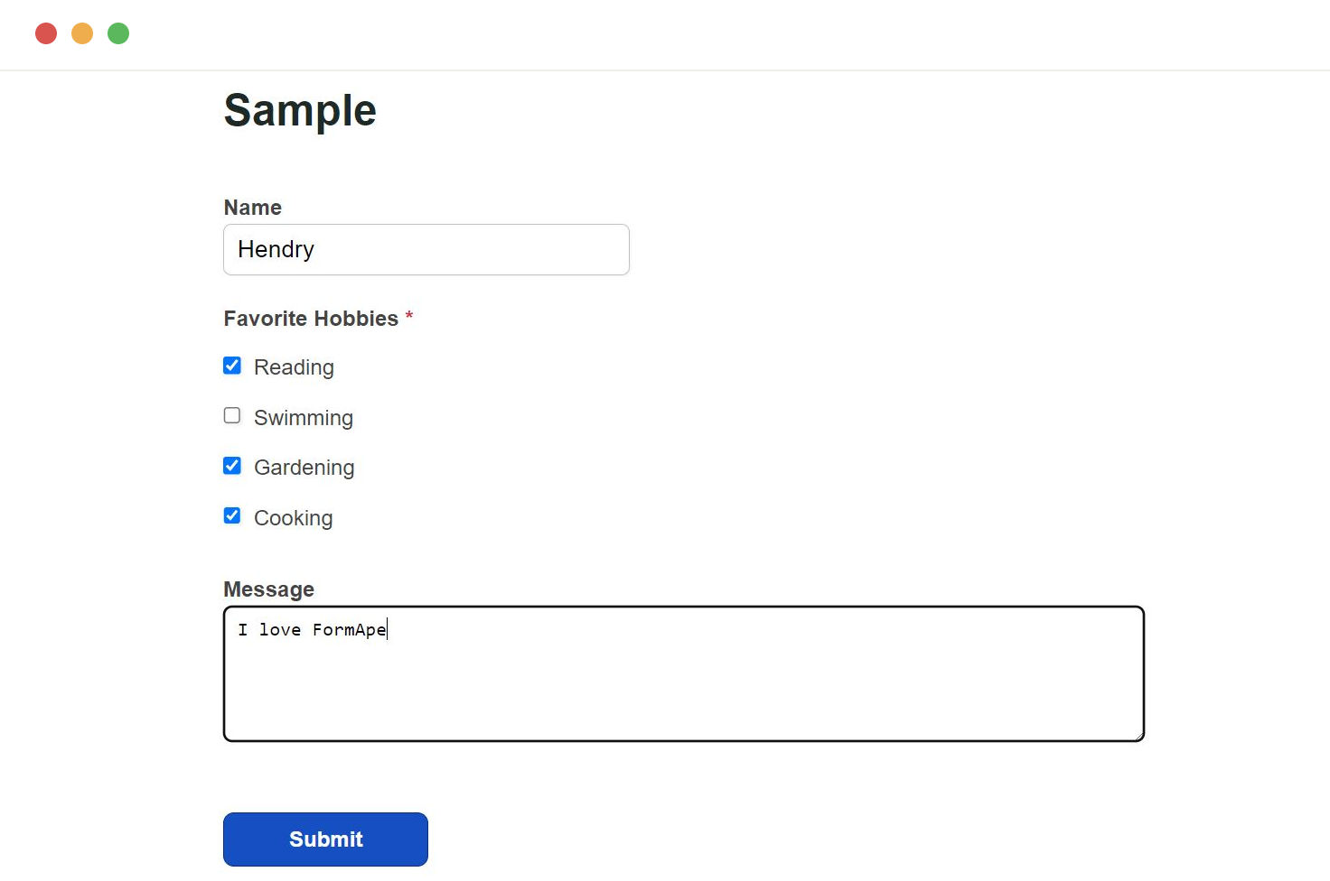 Sample checkbox field form