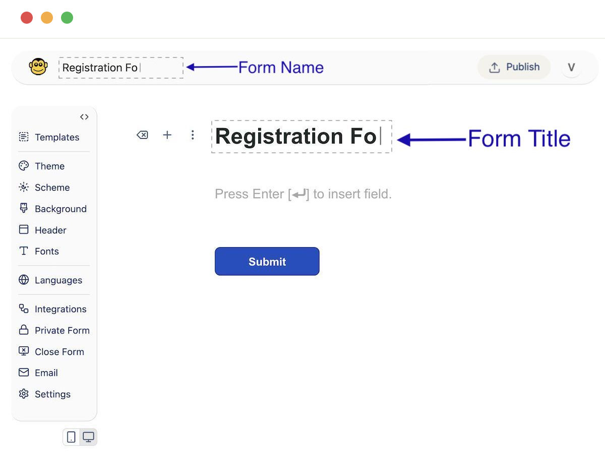 Form name title inline