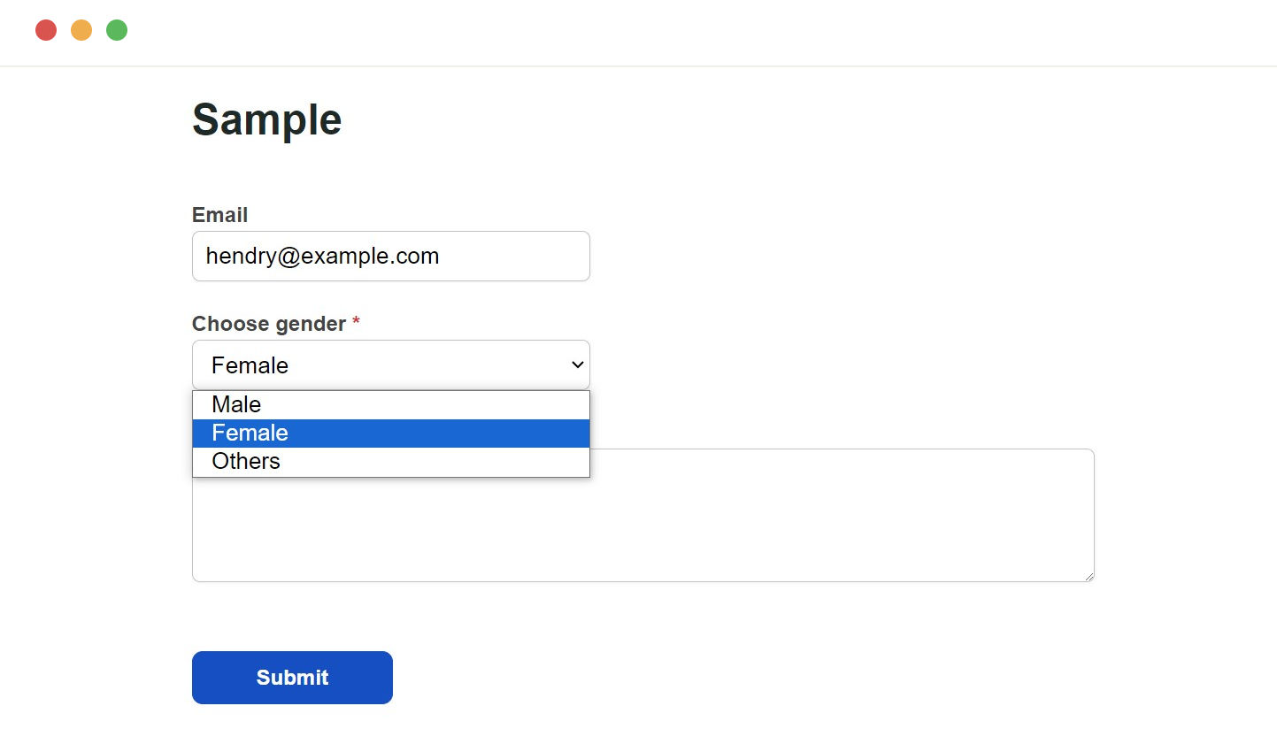 Sample select dropdown field form