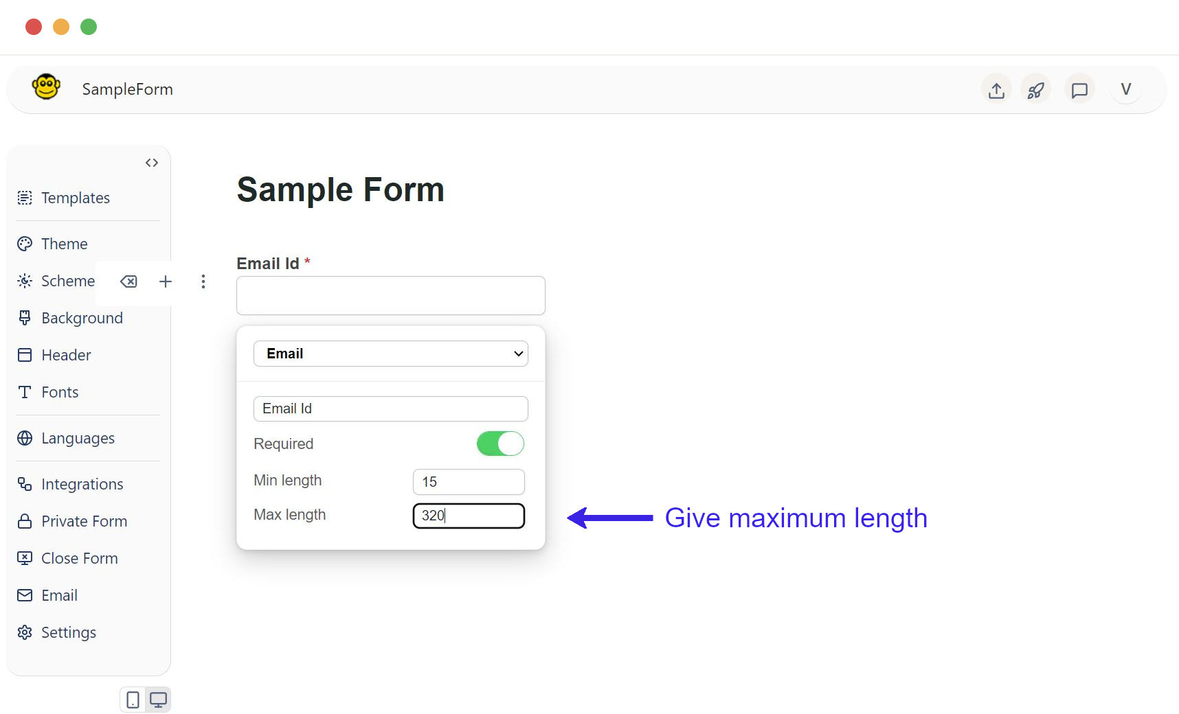 Email field maximum length