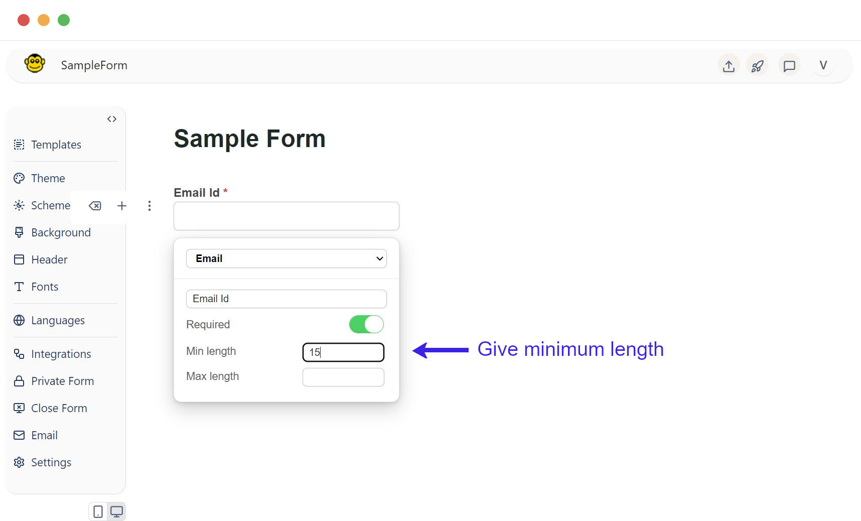 Email field minimum length