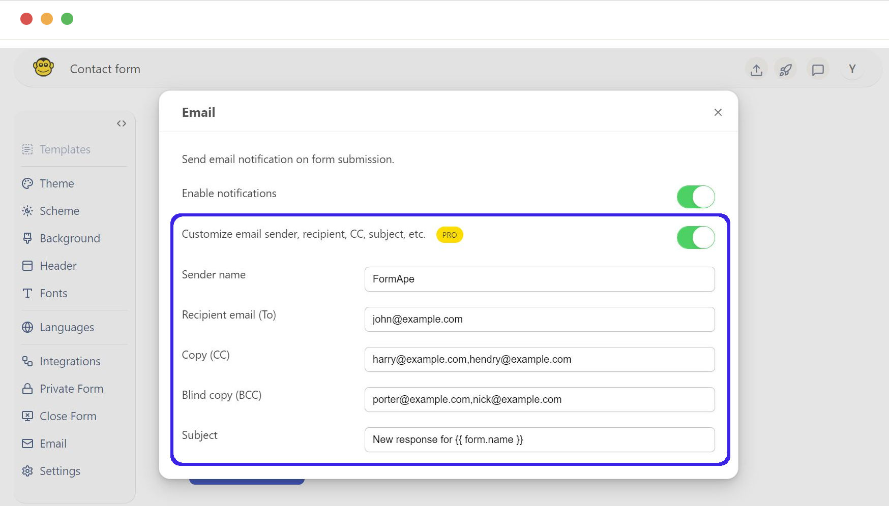 Customize email settings