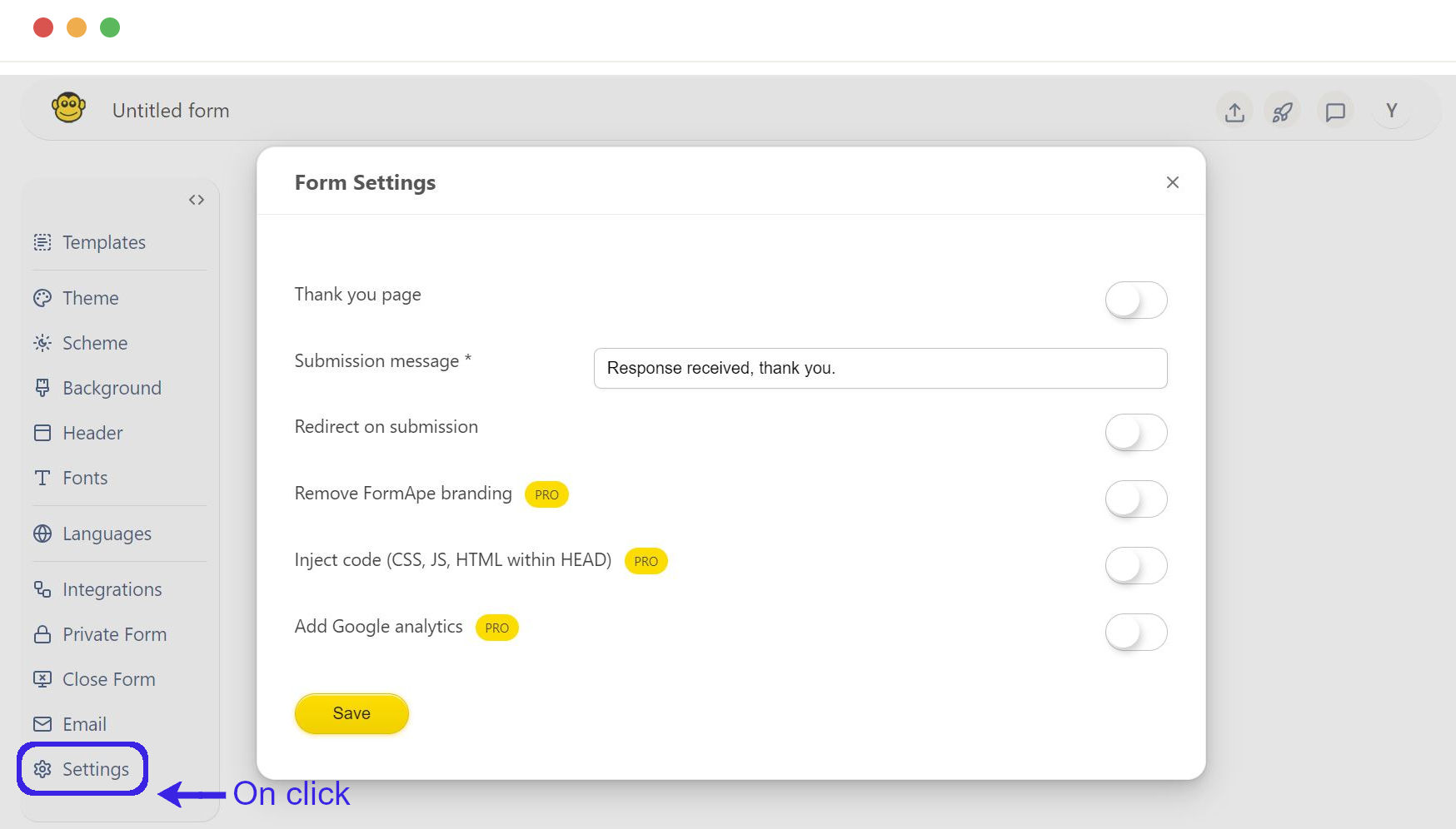 Access form settings