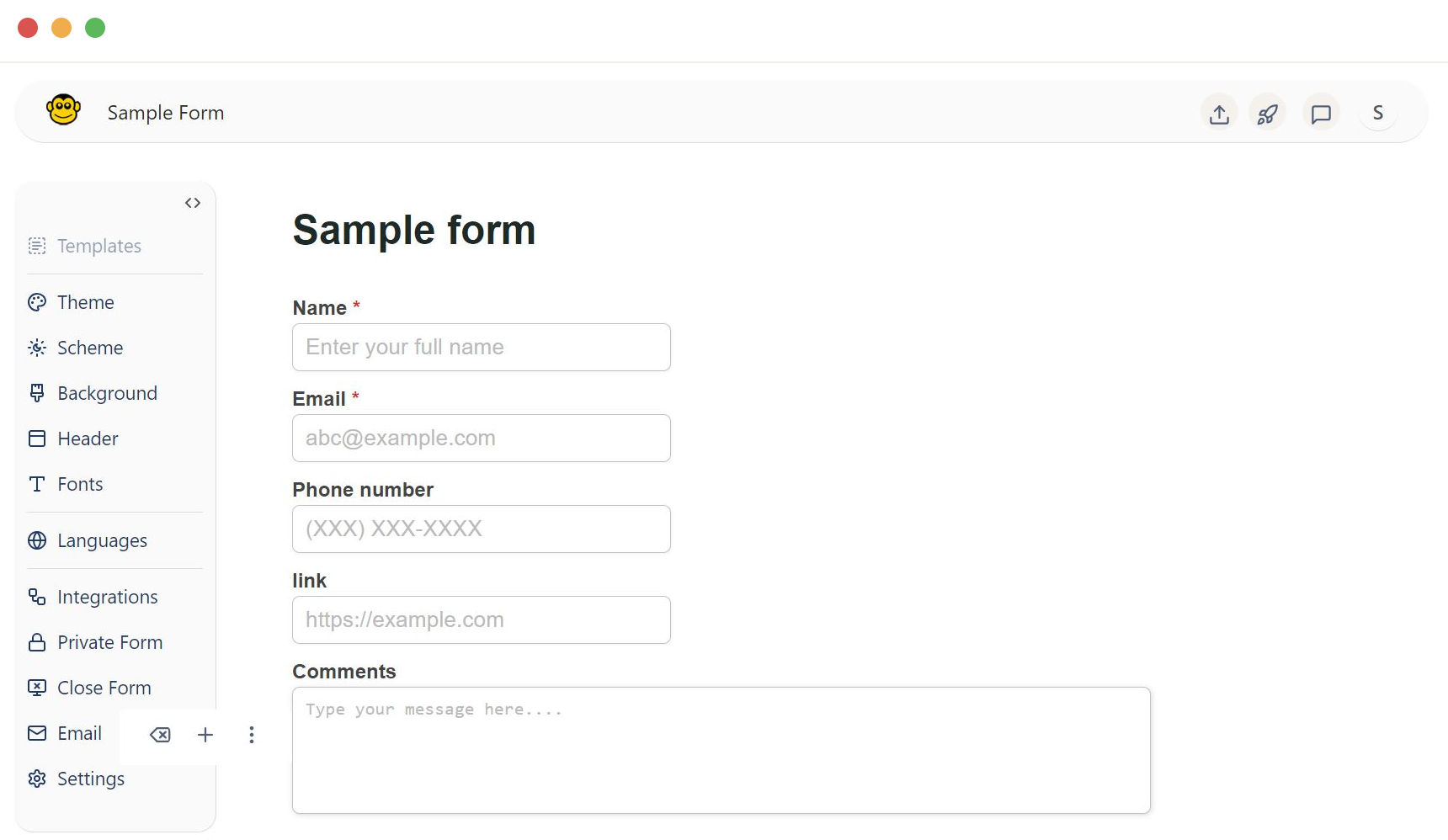 Form placeholder fields