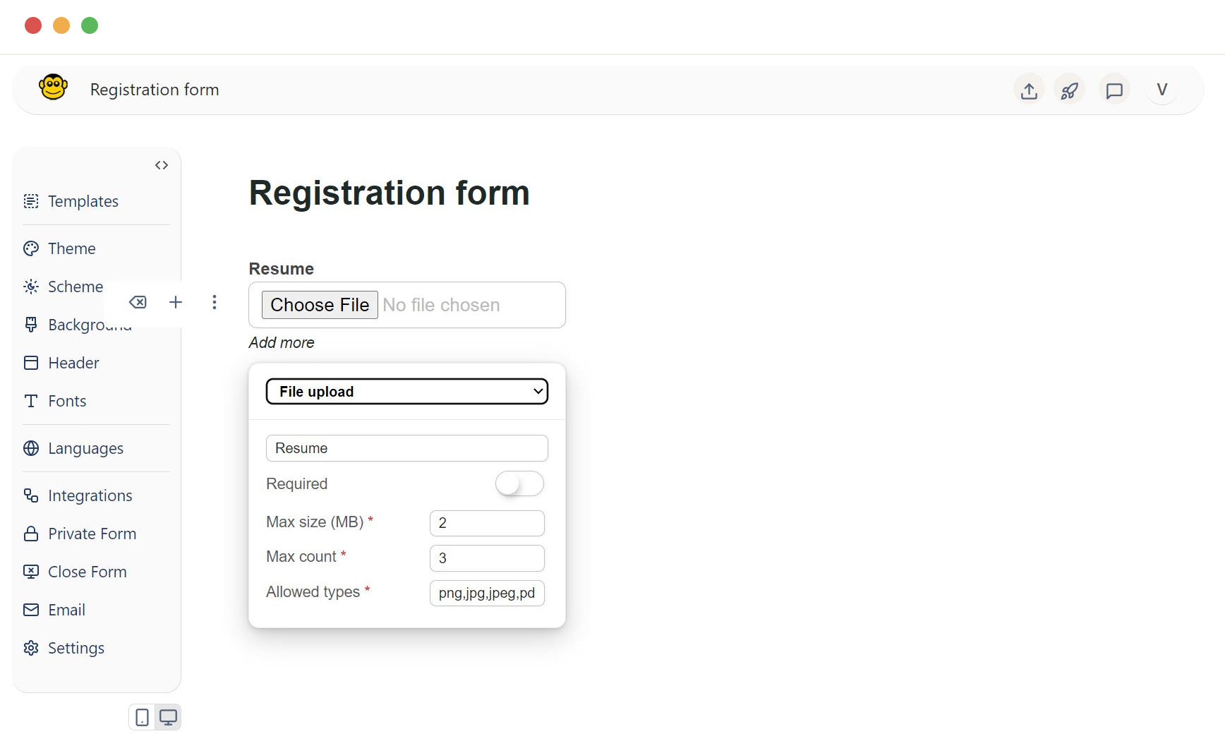 Form file upload field