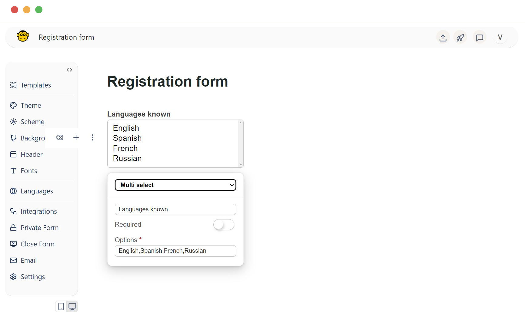 Form multi select field