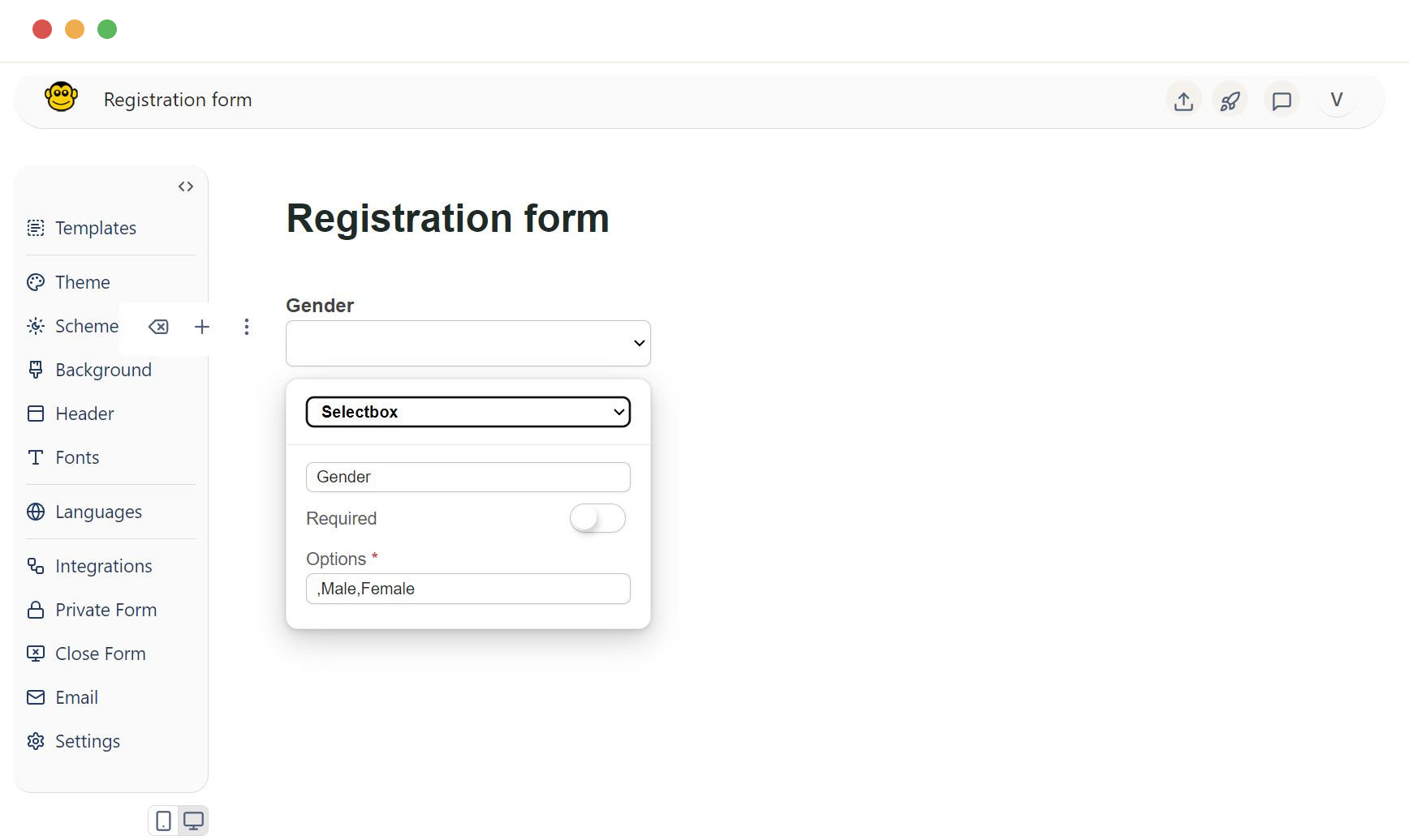 Form select box field