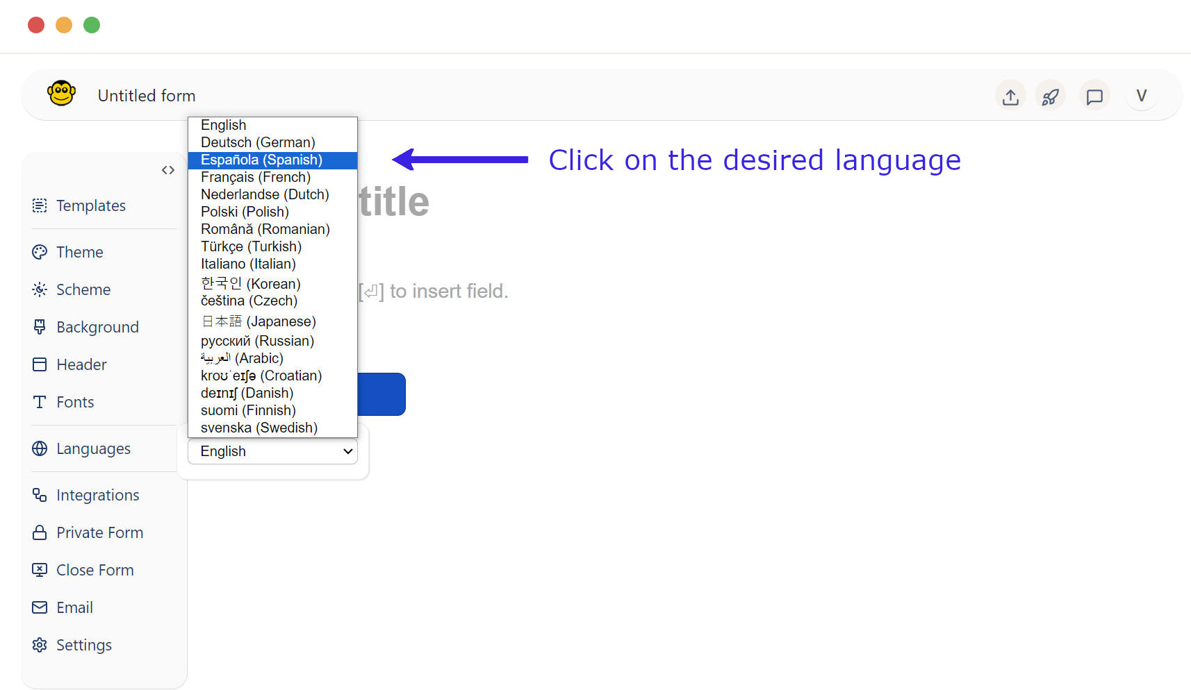 Language dropdown