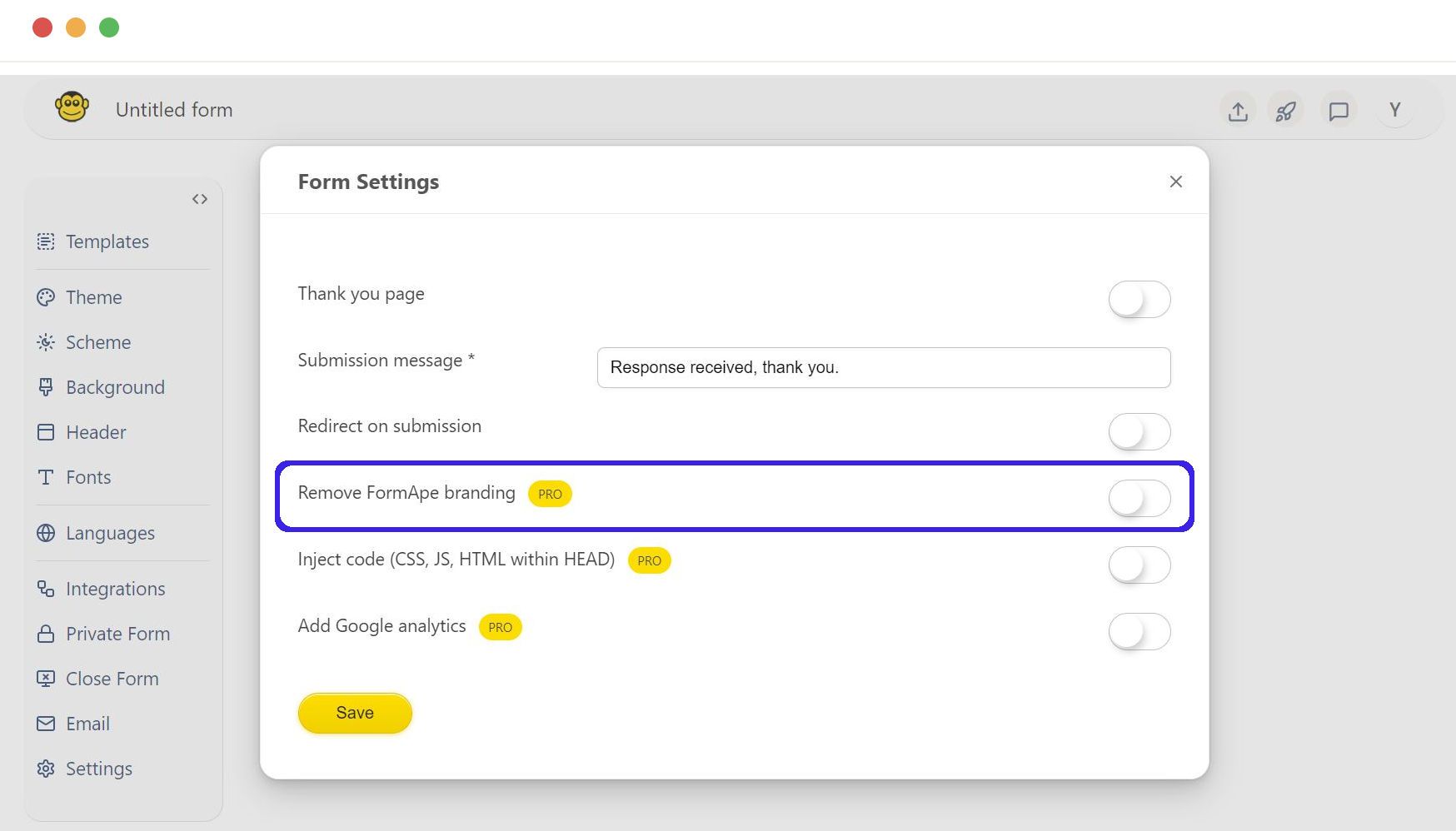 Enable remove formape branding