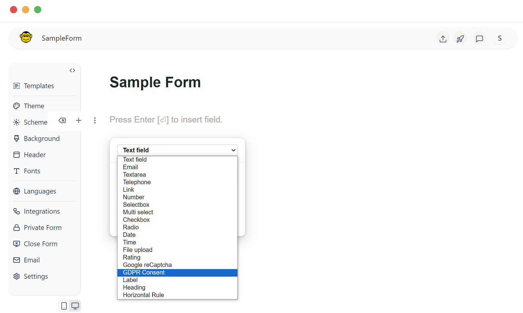 Form gdpr field