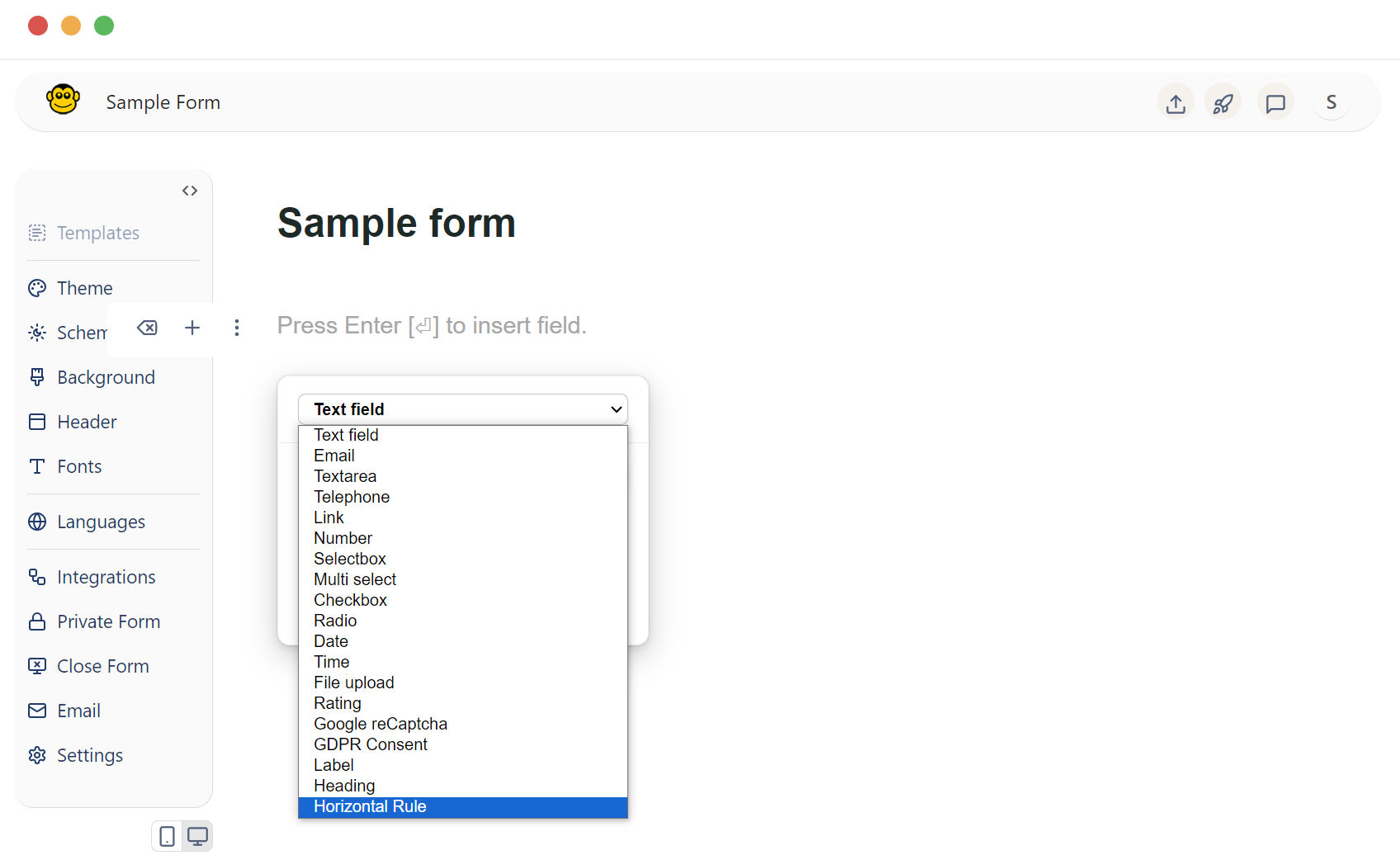 Form horizontal field