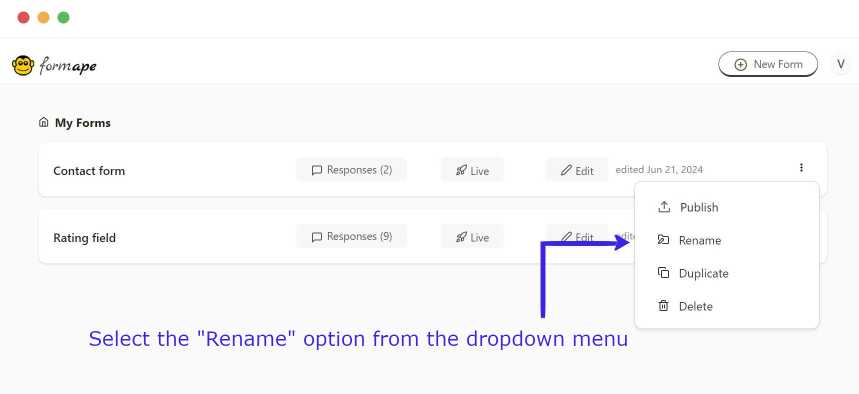 Form list dropdwon menu