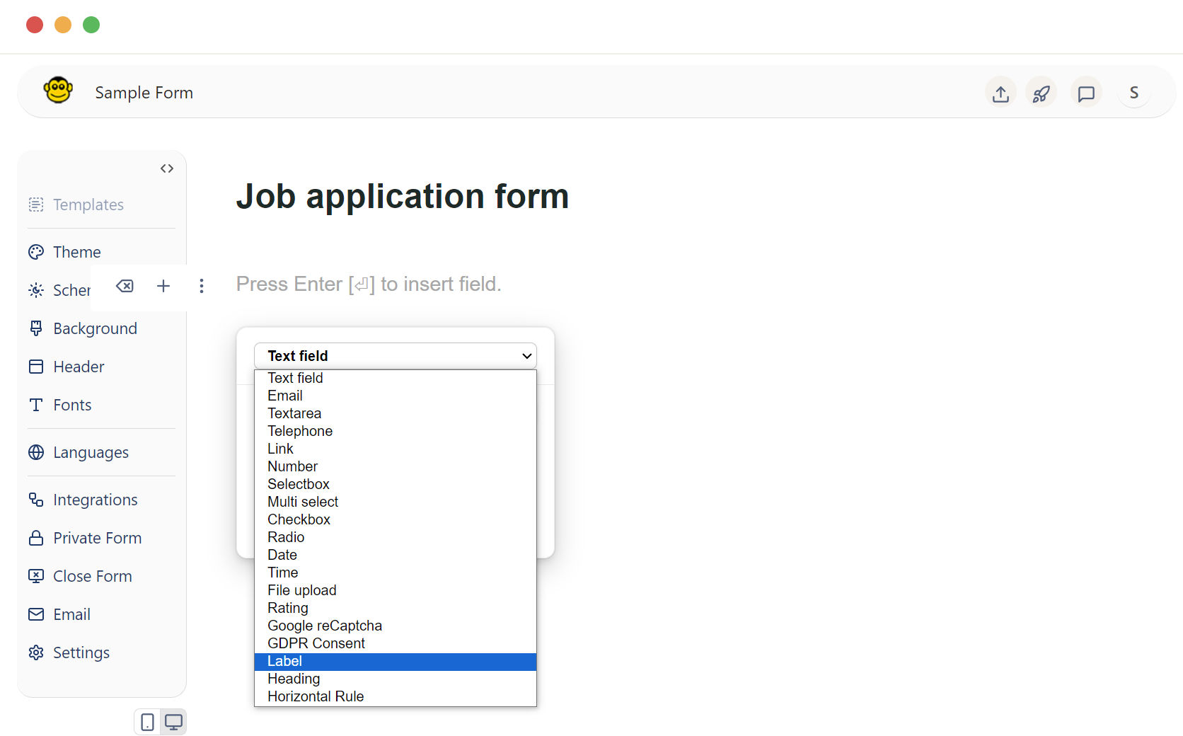 Form label field