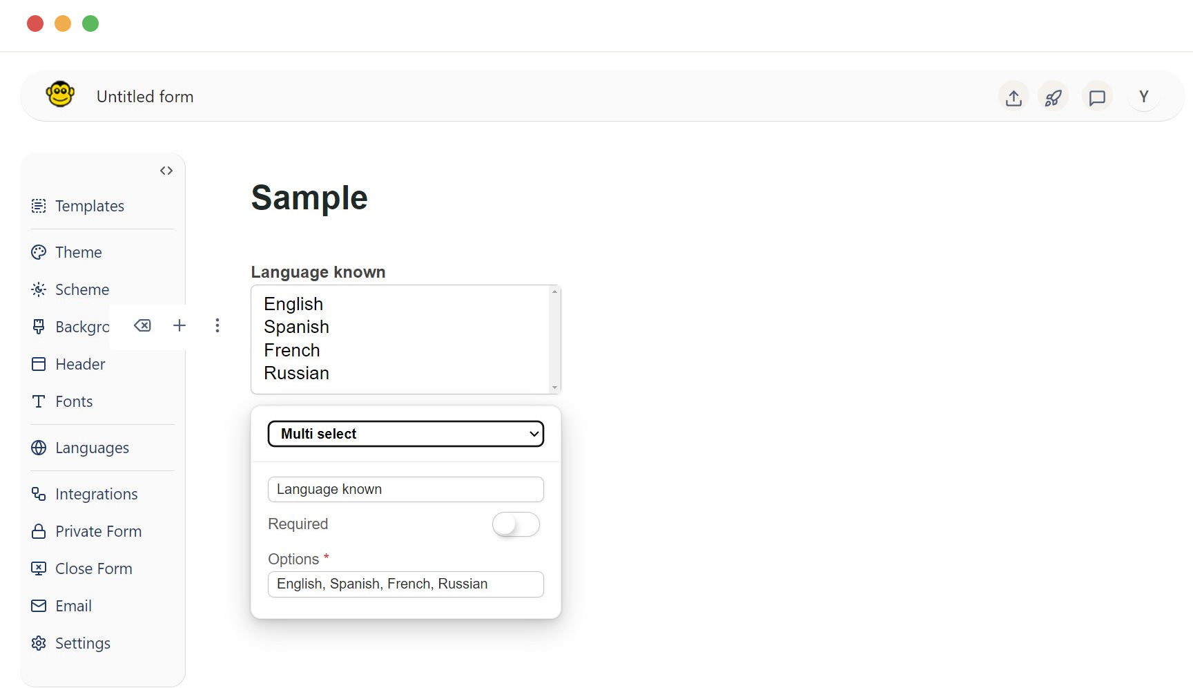 Configure multi select field option