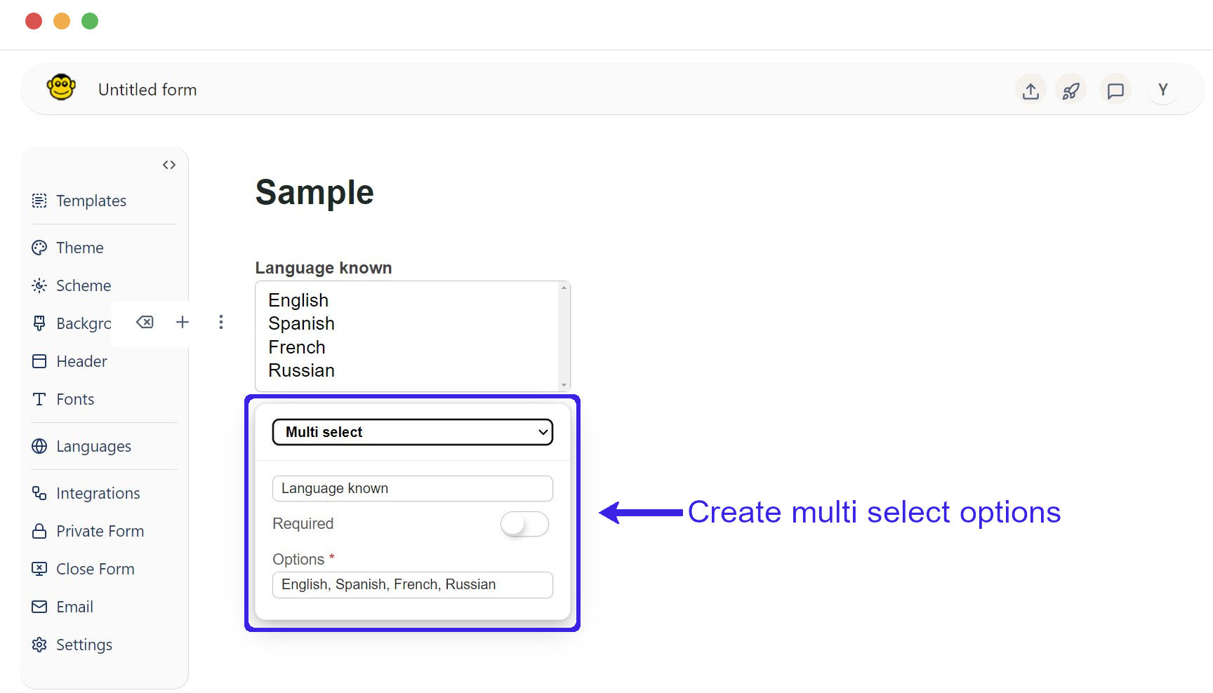 Create multi select options