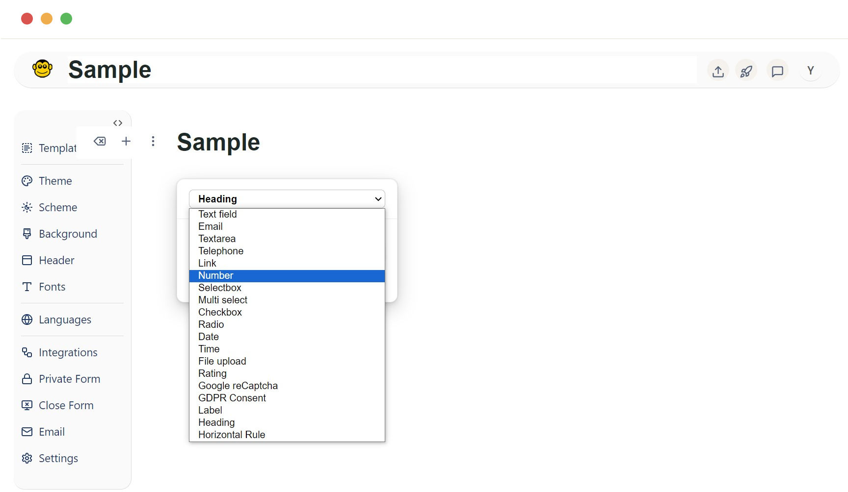 Choose number field option