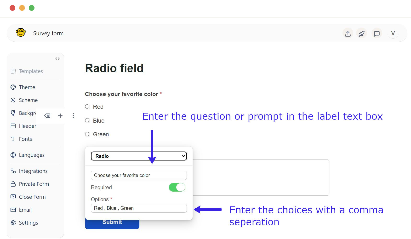 Radio field option