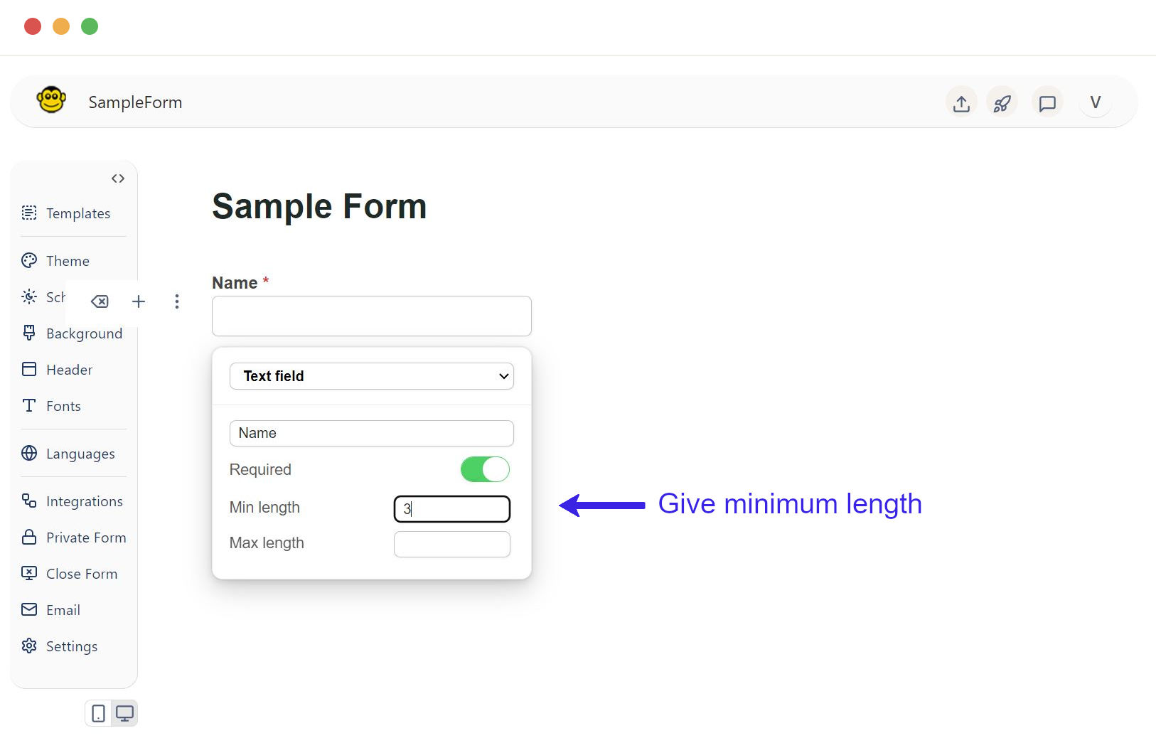 Text field min length