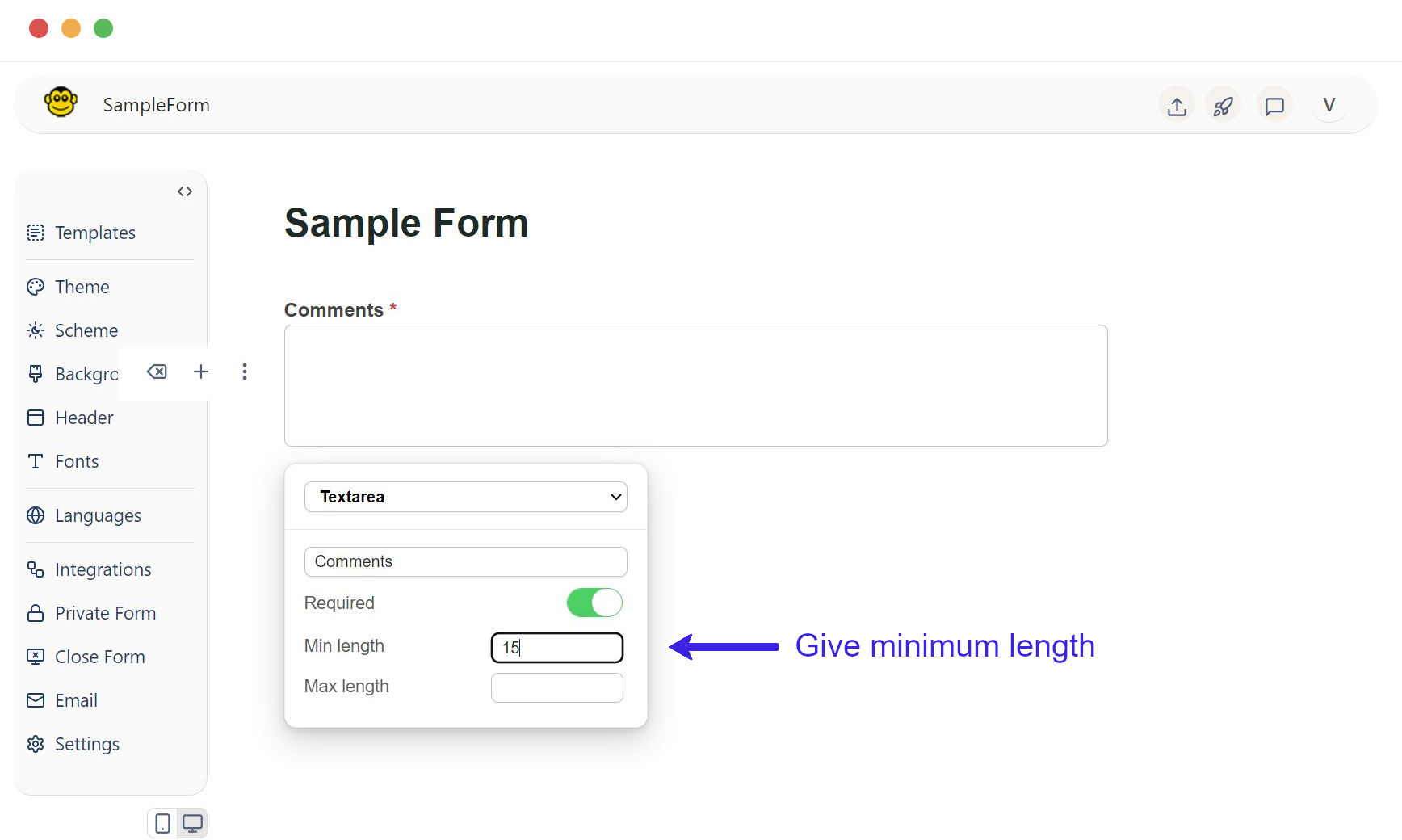 Textarea minimum length