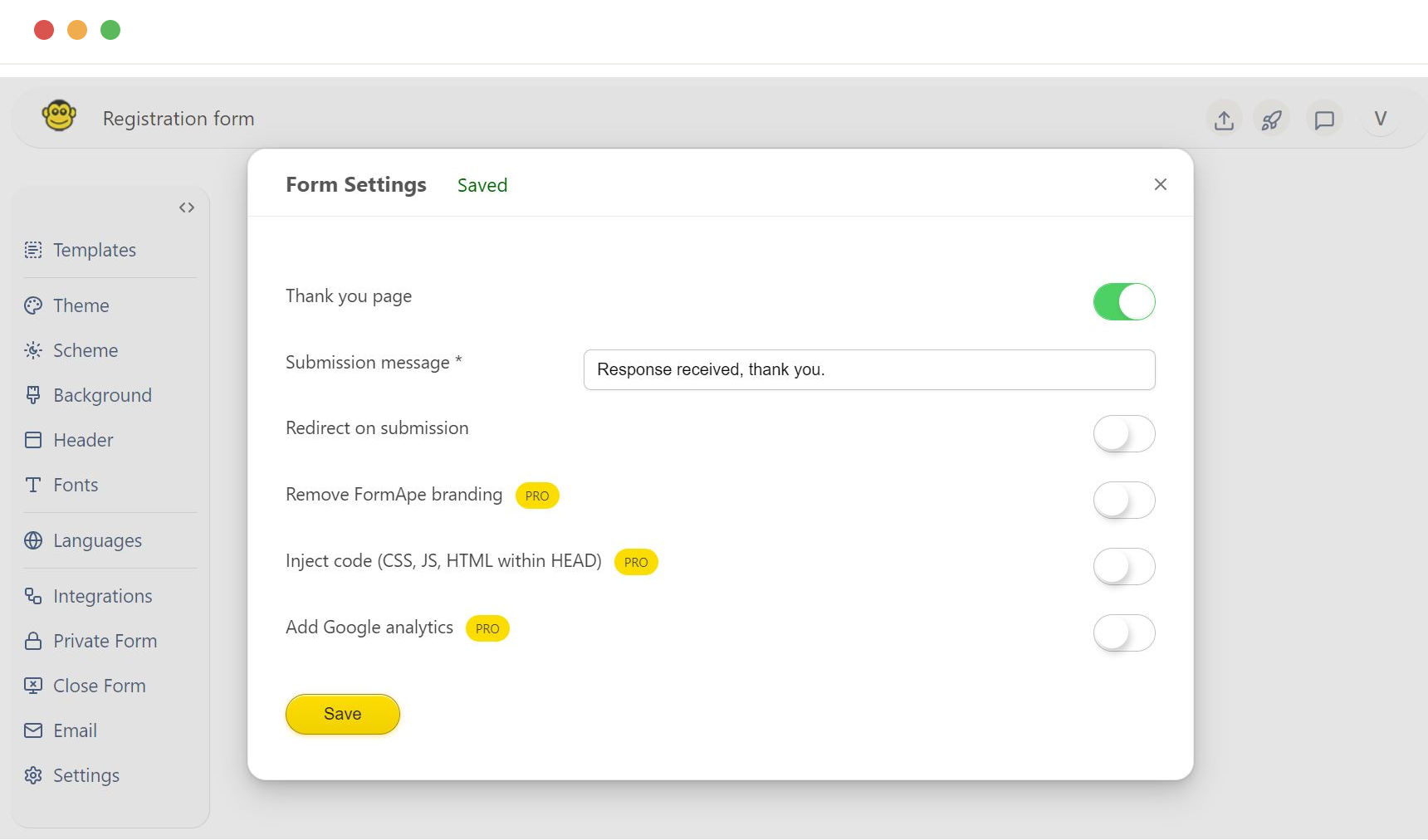 Enable separate thank you page