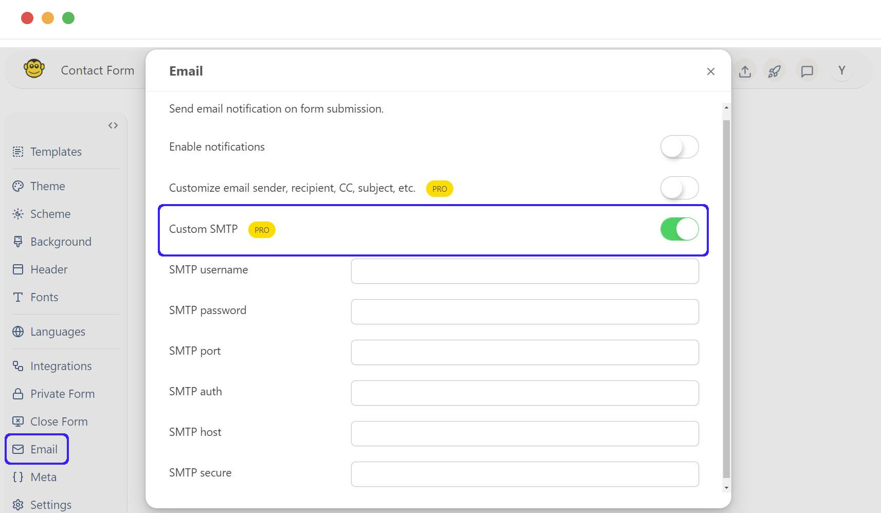 Custom SMTP for email notifications